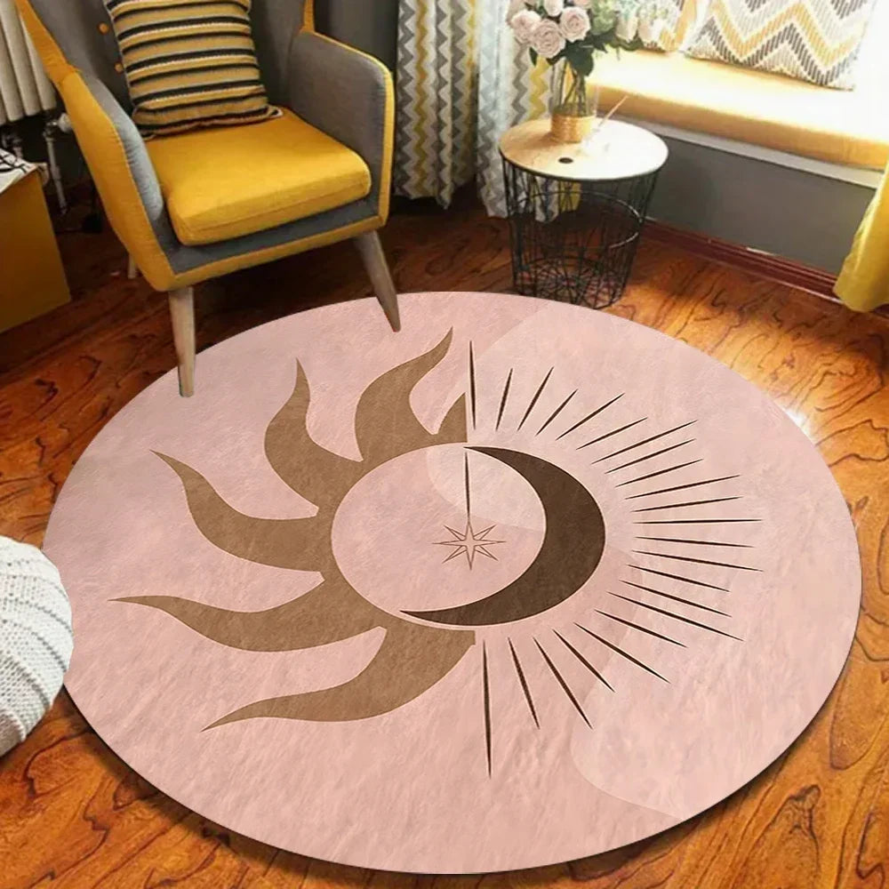 Sun & Moon Round Rug – Non-Slip Mystic Circle Area Rug Round Area Rug HIP