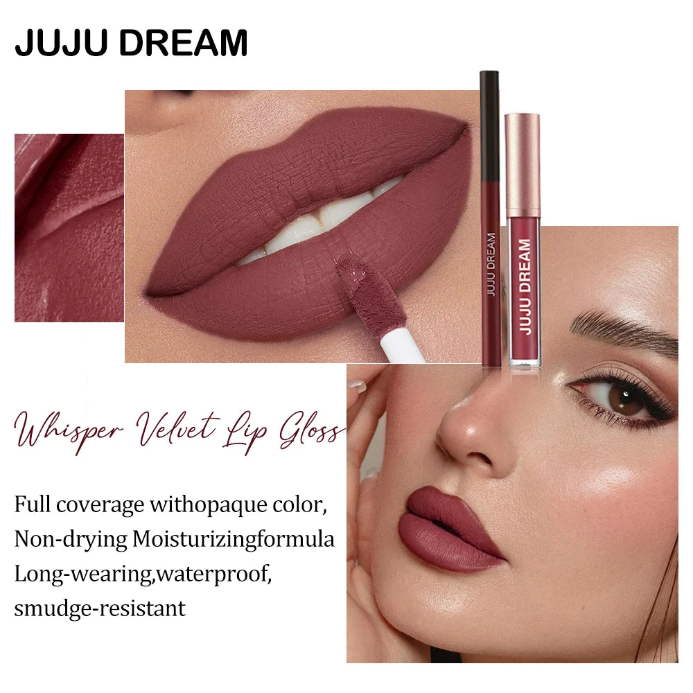 JUJU Dream Matte Lip Gloss & Lip Liner Set – Long-Lasting Lip Gloss & Liner Set HIP