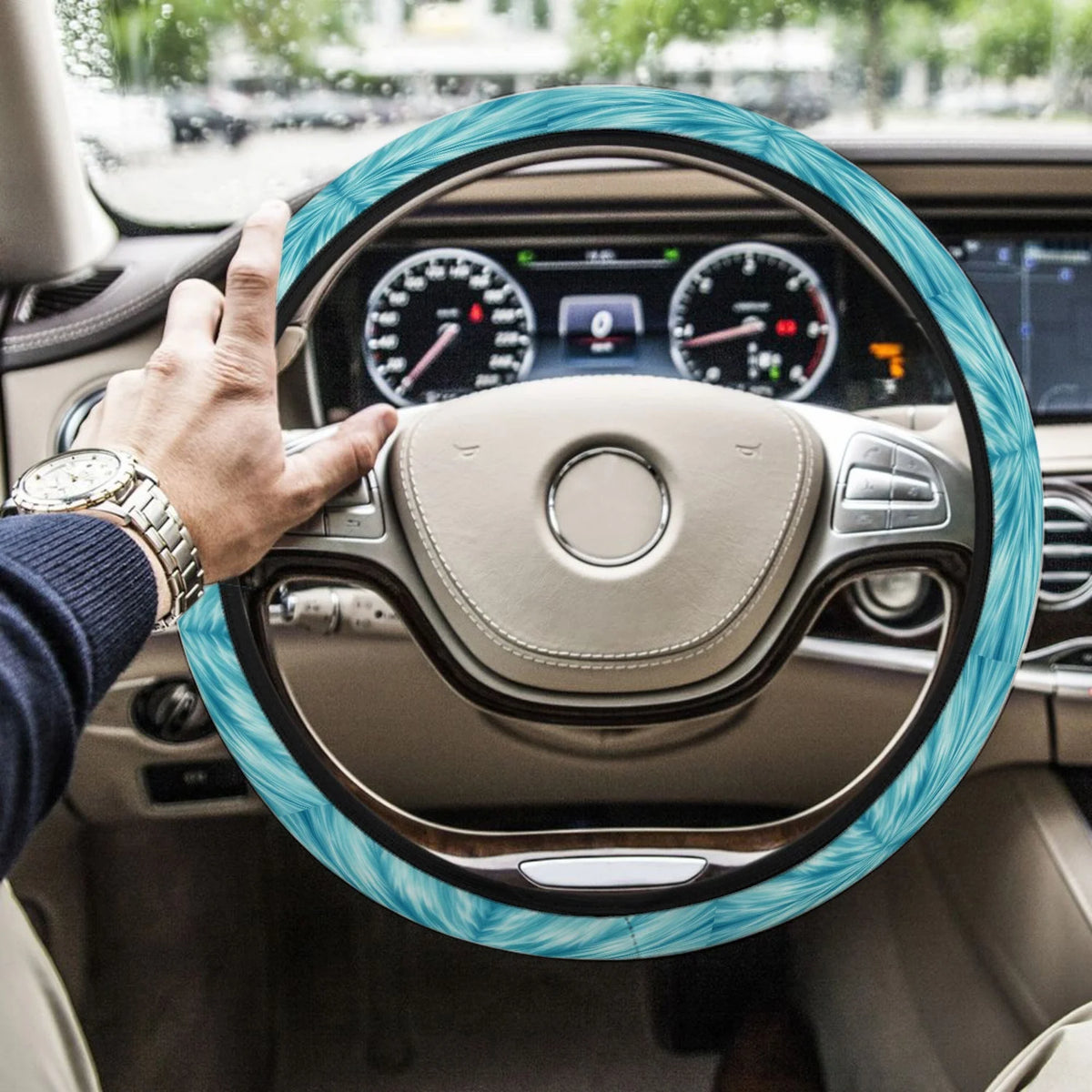 Turquoise Gradient Steering Wheel Cover – Stretchable, No Ring Steering Wheel Cover HIP