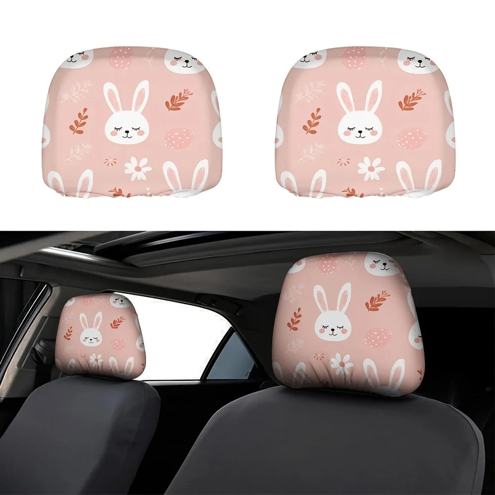 2-Pack Easter Bunny Car Headrest Covers – 2D Flat Print Car Headrest Covers HIP