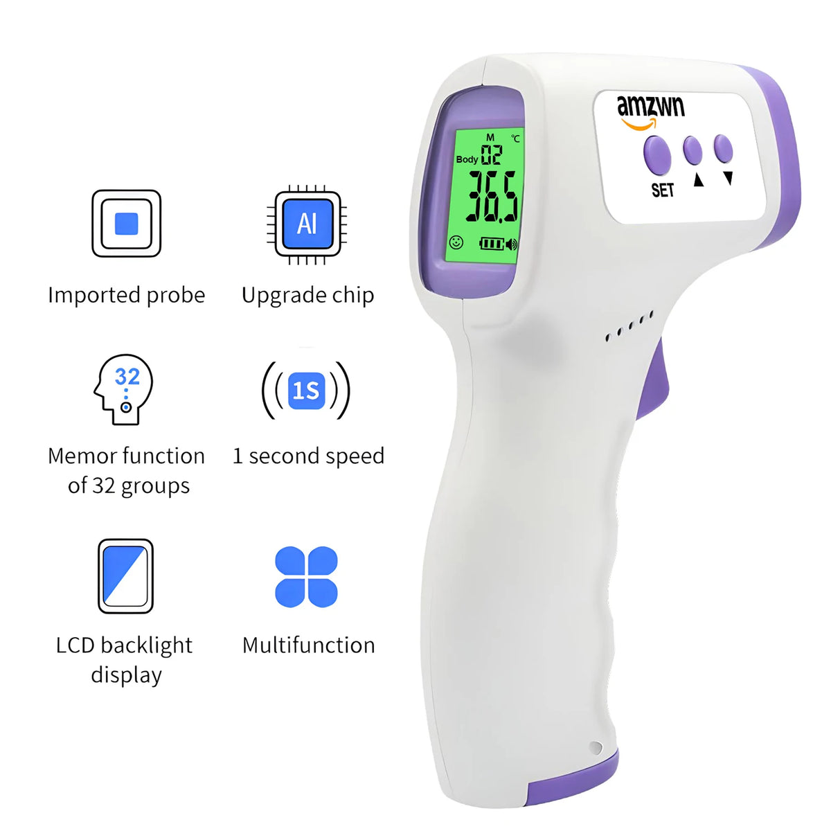 No-Contact Infrared Digital Thermometer – Tri-Color LED Infrared Thermometer HIP White