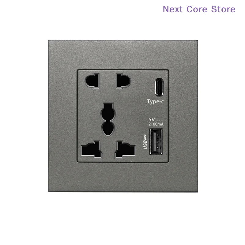 UK Wall Socket with USB-A & Type-C Fast Charging Ports USB Wall Socket HIP
