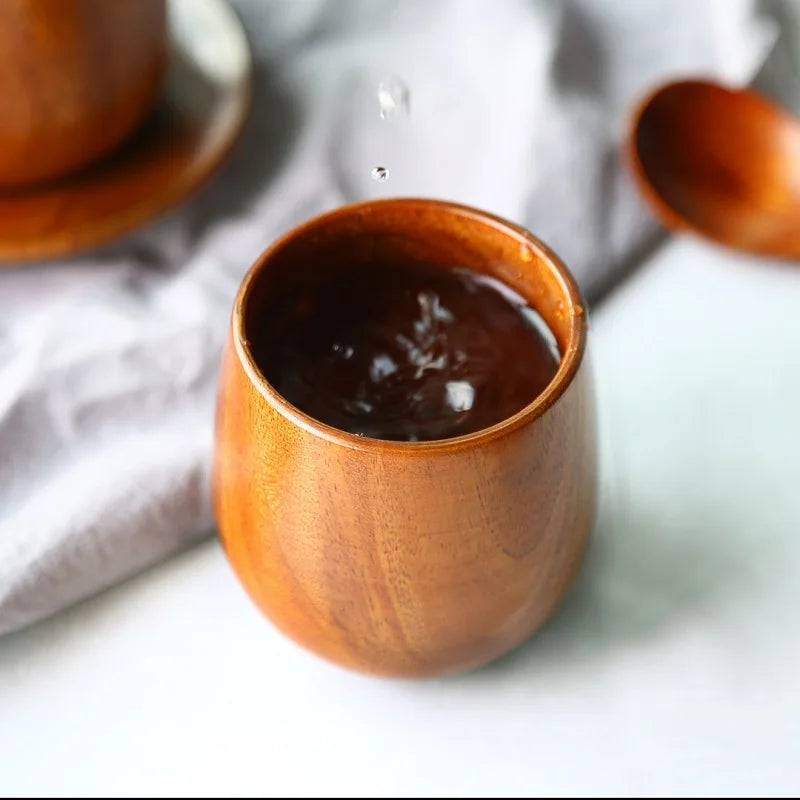 Handcarved Solid Wood Tea Cup 100ml – Big Belly Style Wooden Tea Cup HIP