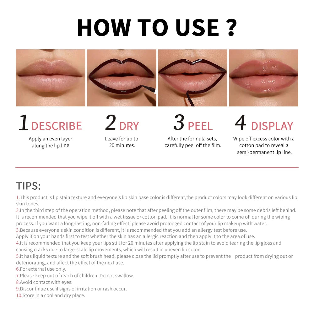 Peel Off Lip Stain Lip Liner Tattoo Long-Lasting Waterproof Smudge-Proof Transfer-Proof Matte Lipliner Magic Lip Cosmetic HIP