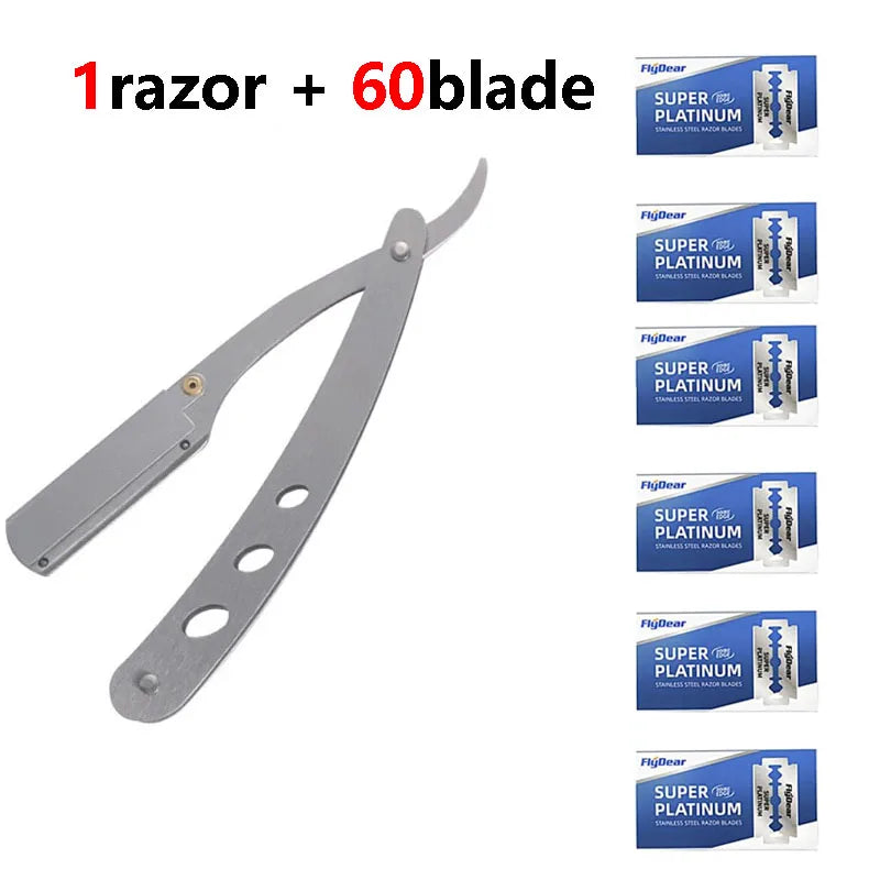 Men's Folding Straight Razor – Stainless Steel Barber Shaver Folding Straight Razor HIP C634-1razor 60 blade