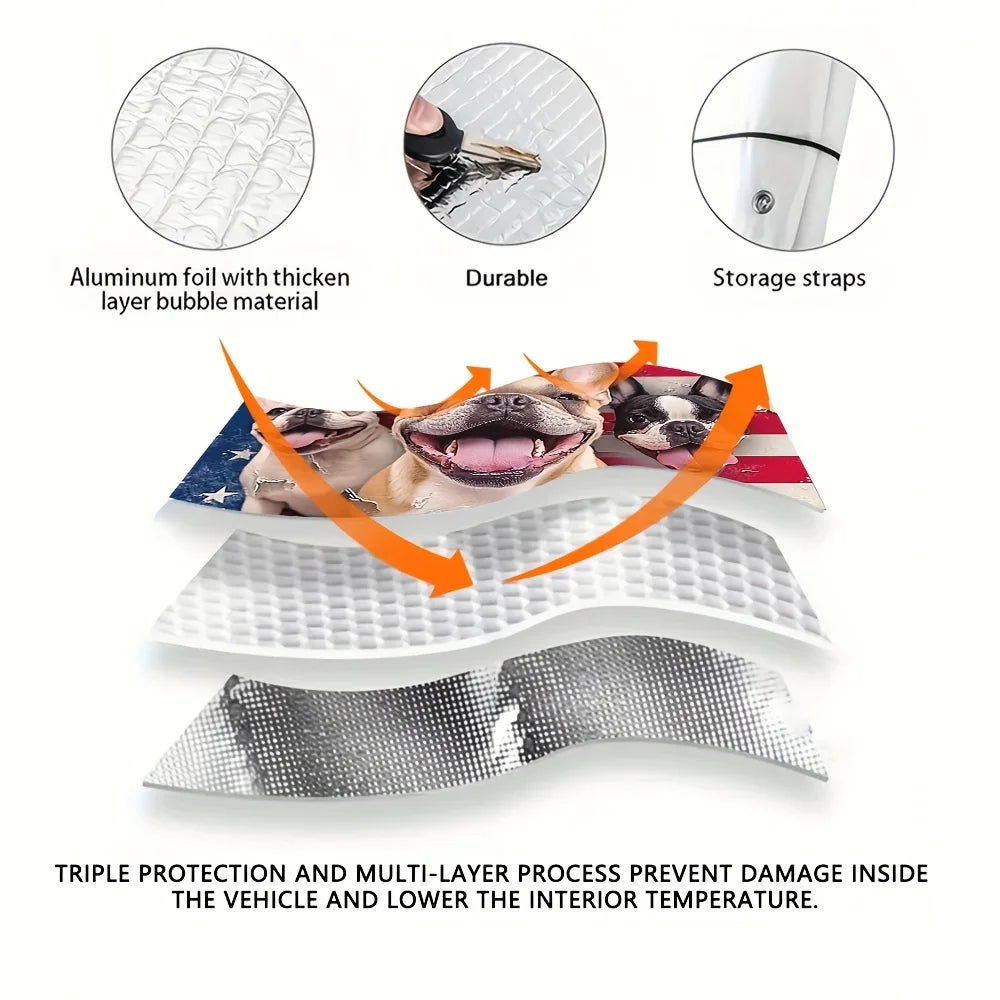 Patriotic Dog Car Sunshade – Foldable with 4 Suction Cups Car Window Sunshade HIP