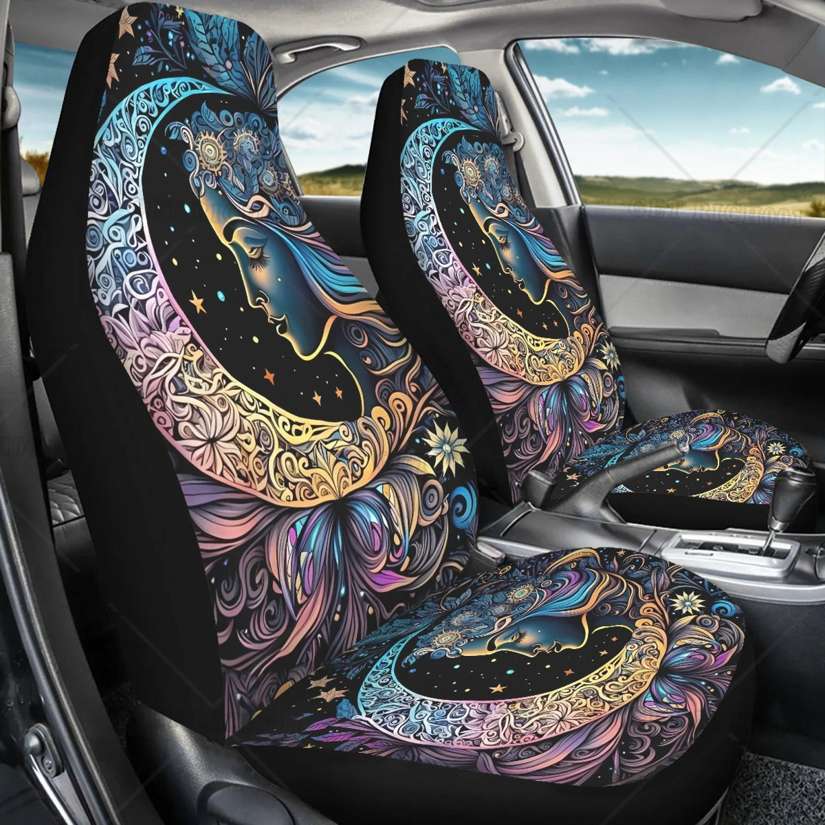 2-Piece Boho Star Moon Car Seat Covers – Washable SUV Fit Car Seat Covers HIP