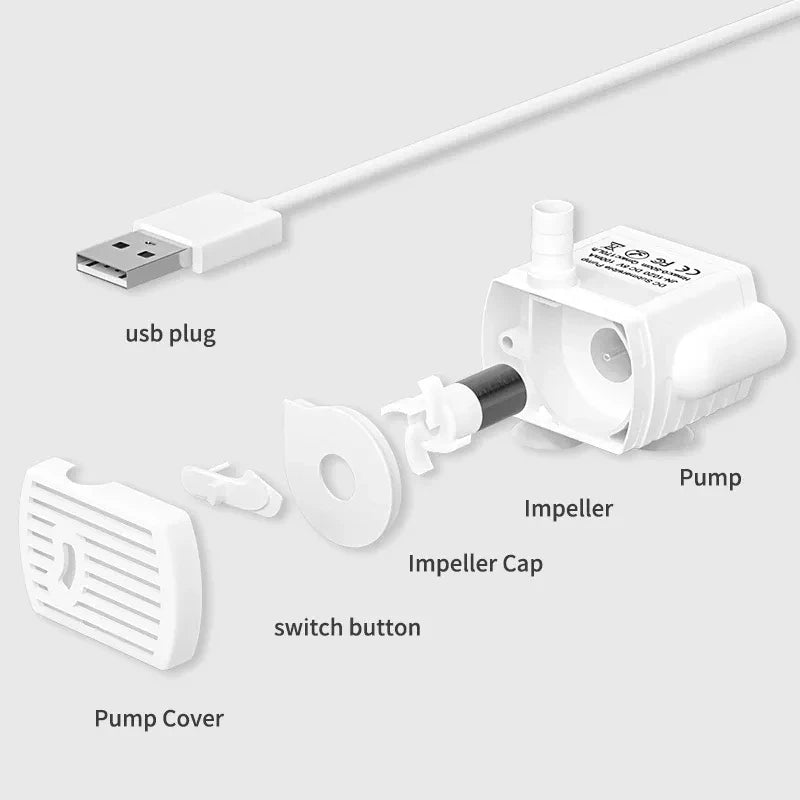 Water Pump LED Light Pet Cat Water Fountain Accessories Replacement Cats Water Dispenser Filter Element Anti-Dry Boil Water Pump HIP