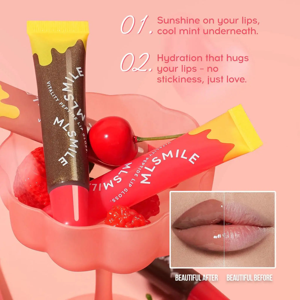 MLSMILE Peptide Lip Gloss Plumping Glaze – Clear & Moisturizing Plumping Lip Gloss HIP