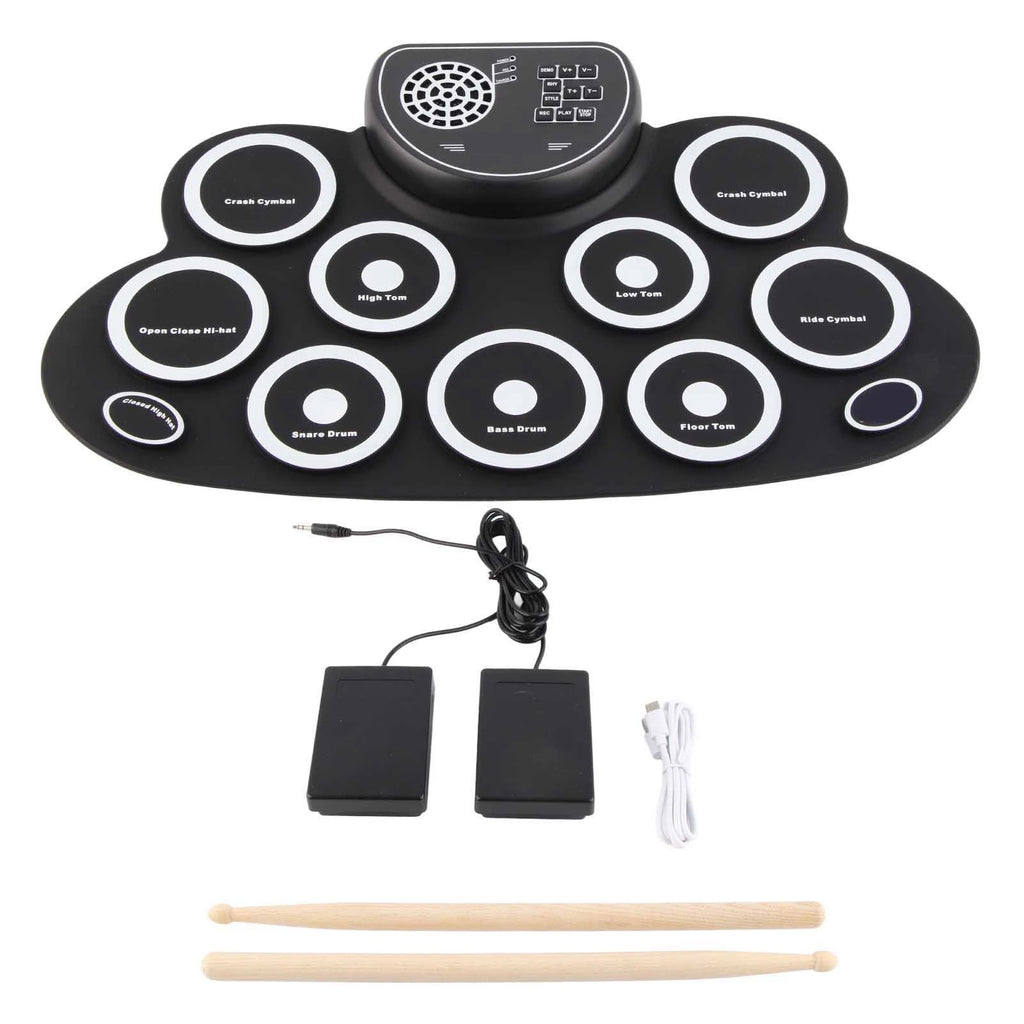 Drum Pads with Speakers Roll Up Drum Set Electronic Drum Set USB Rechargeable Speaker Kids Roll Up Drum Practice Pad White HIP A