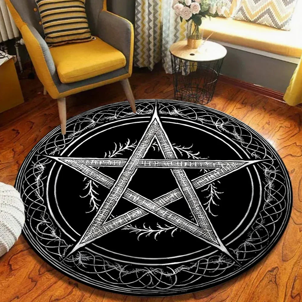 Round Circle Area Rug – Sun & Moon Vintage Gold Design Round Area Rug HIP