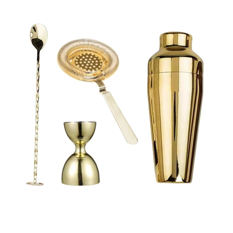 4-Piece Copper Gold Cocktail Shaker Bar Set – Bartender Kit Cocktail Shaker Set HIP