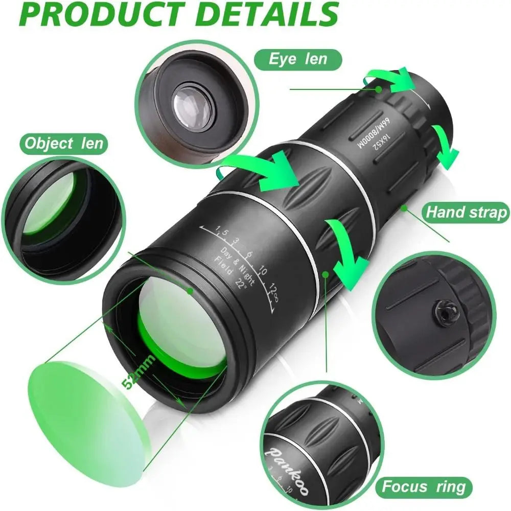 16x52 HD Monocular Telescope – High-Power Optical Zoom Scope Monocular Telescope HIP