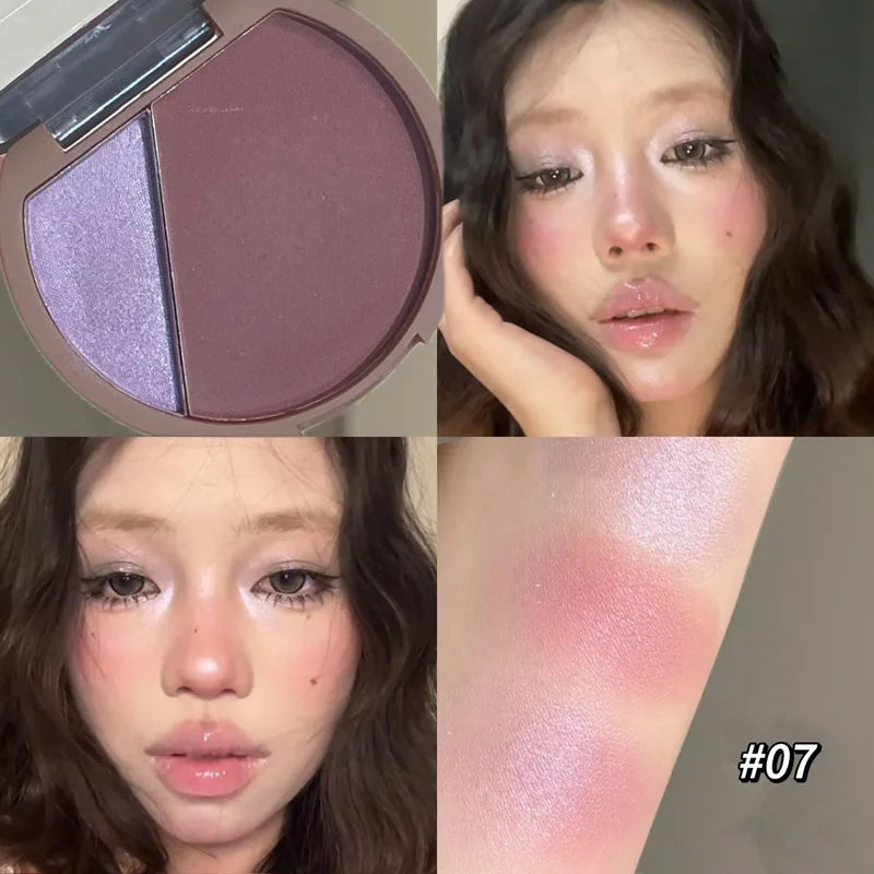 Punk Purple Brown Blush Highlighter Palette Two-color Eyeshadow Brighten Face Contour Waterproof Sweat-proof Rouge Powder Makeup HIP 07
