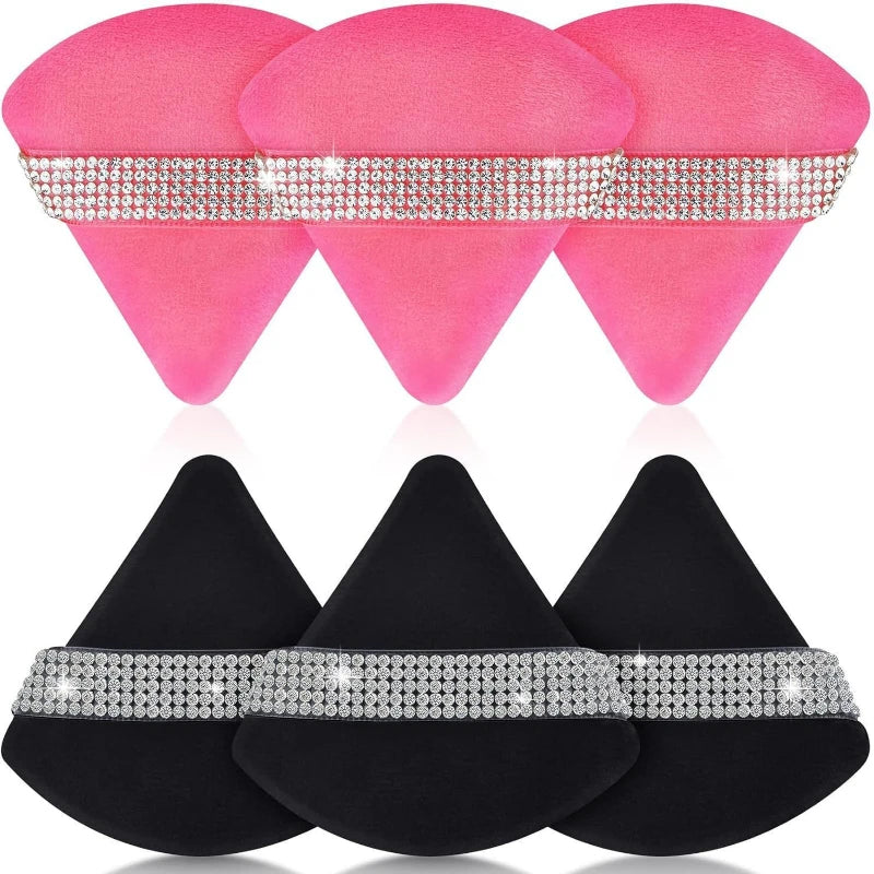 Diamond Triangle Velvet Setting Puff Ribbon Detail Powder Sponge Smooth Finishing Soft Puff for Loose Pressed Powder Application HIP