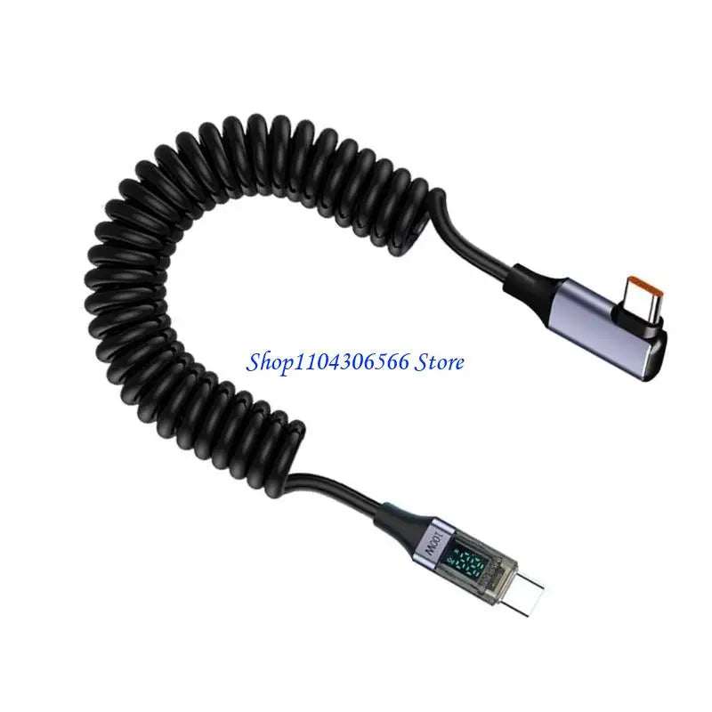 USB-C PD 100W Spring Cable with Digital Display – 35–180cm USB-C Charging Cable HIP