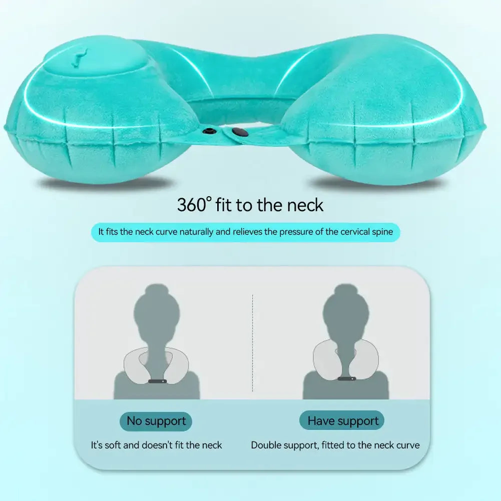 U Shape Neck Cushion Automatic Air Inflatable Pillow Compress Ring Pillow For Airplane Car Outdoor Travel Flocking Milk Fiber HIP