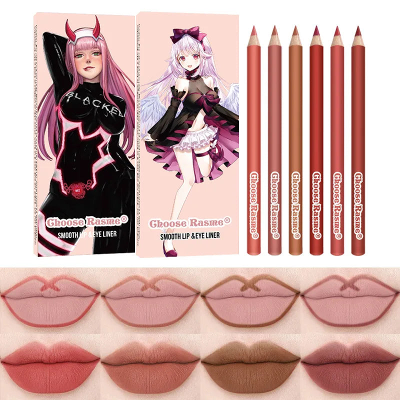 6pcs Lip Liner Pen 6 Colors Waterproof And Sweat-proof Not Easy To Fade Non-stick Cup Nude Lipstick Pencil Set Lasting Makeup HIP