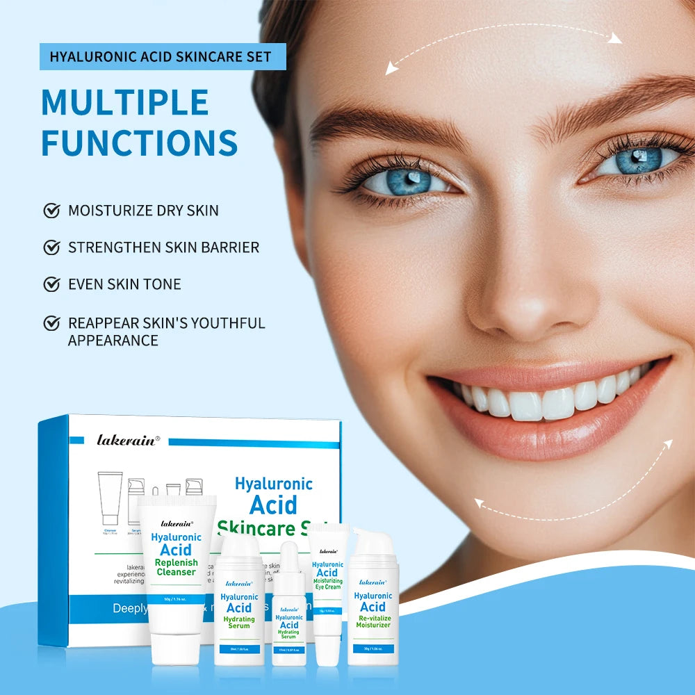 Hyaluronic Acid Skin Care Set Facial Serum Moisturizing Eye Cream Hydrating Repair Reduce Redness Dryness Anti‑Aging Face Care HIP
