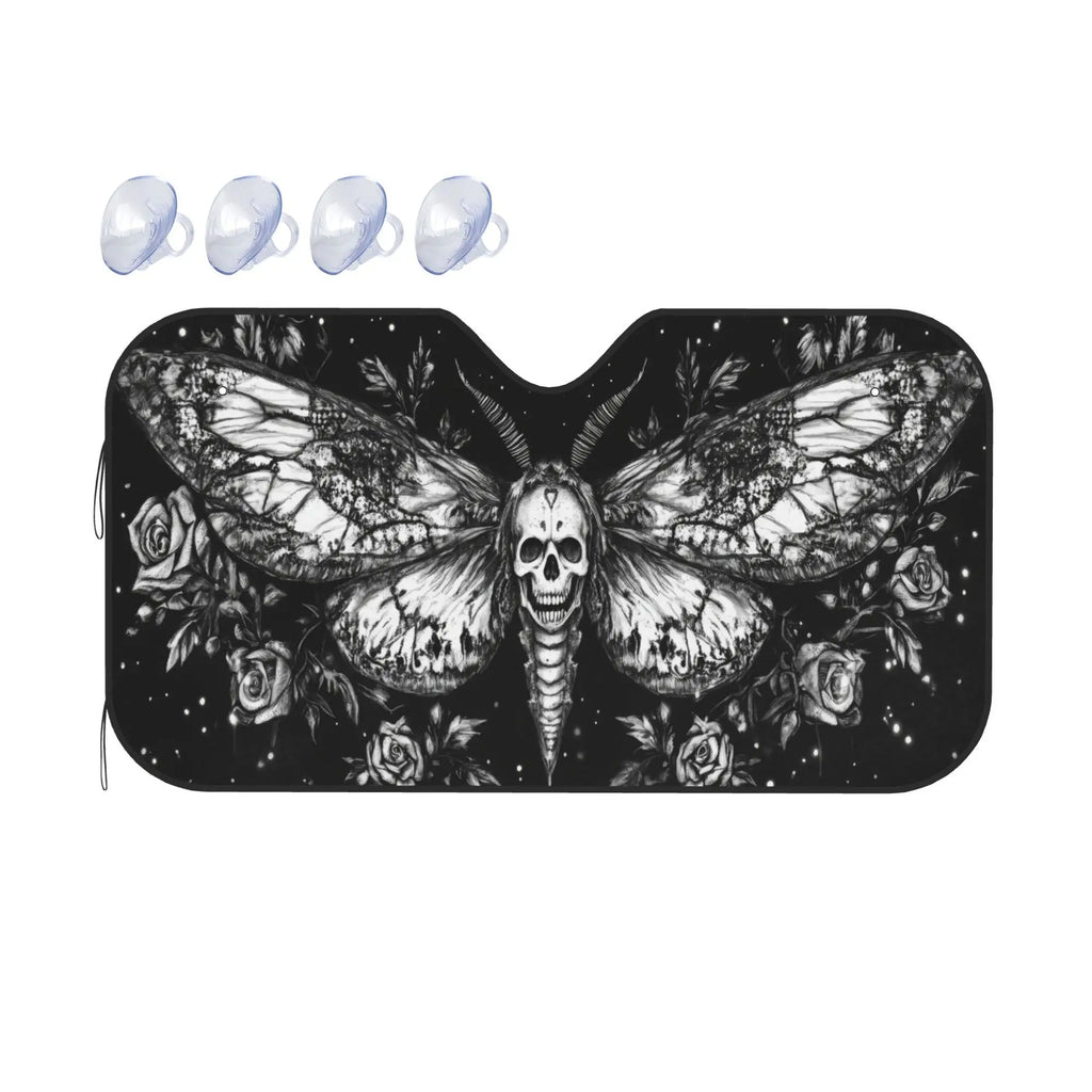 Foldable Car Sunshade – Moth Skull & Celestial Rose Print Car Windshield Sunshade HIP M