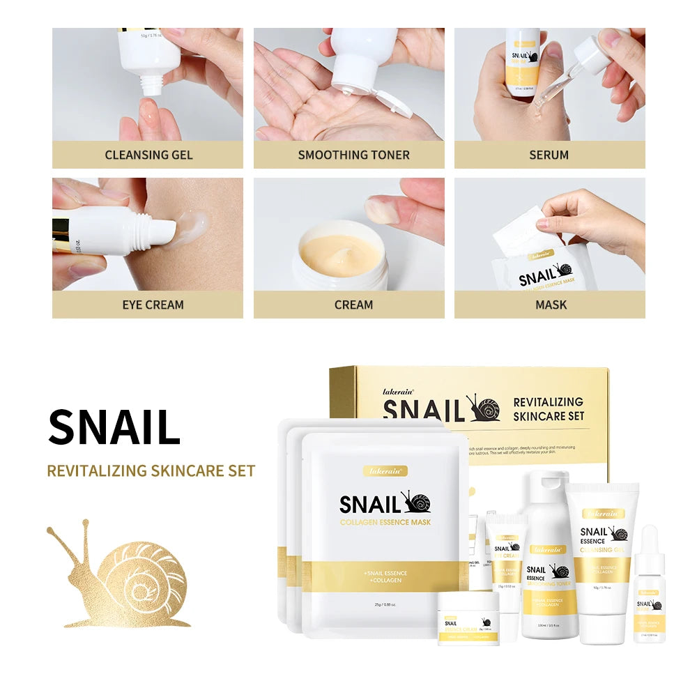 8Pcs Snail Essence Moisturizing Skin Care Set Cleansing Gel Toner Serum Eye Cream Cream Facial Mask Nourishing Repair Beauty Kit HIP 1set