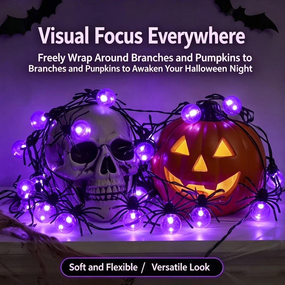 Waterproof Battery Powered Lamp With Timer 10/20 LEDS Purple Spider Halloween String Lights For Indoor Outdoor Party Decorations HIP