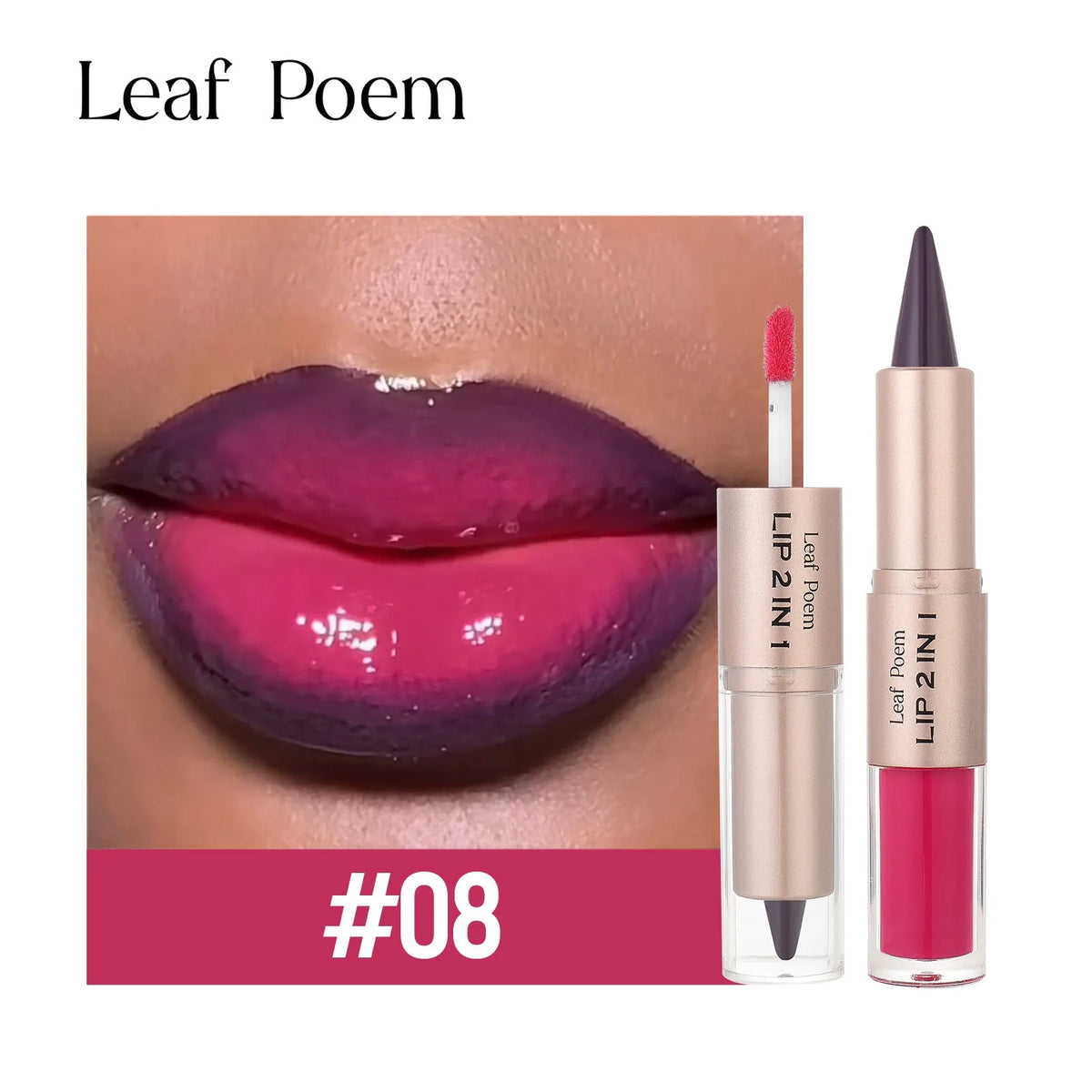 2IN1 Tapered Gradient Lipliner Pen Nude Brown Mirror Glass Lip Gloss Matte Lip Liner Waterproof Lip Contour Non Stick Makeup HIP 08