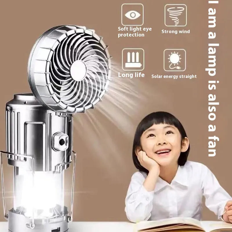 Solar LED Camping Lantern Fan – Portable Hanging Tent Light Solar Camping Lantern HIP