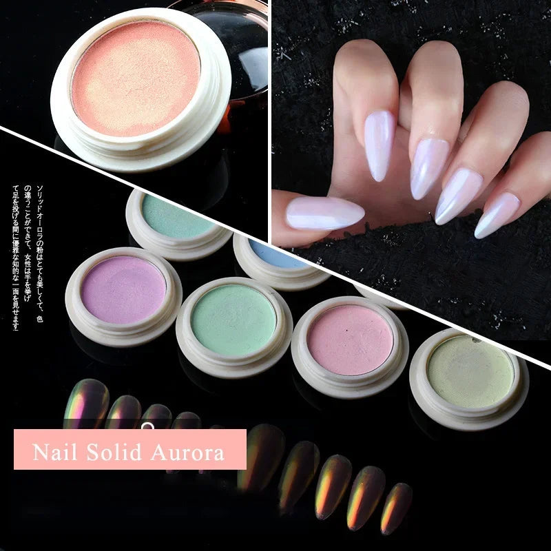 Aurora Nail Glitter Powders Pearl Shimmer Pigment Solid Mirror Rub Dust Brush Dipping Chrome Nail Art Decor Manicure Powder HIP