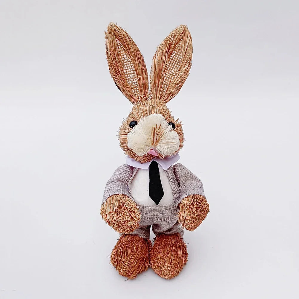 Handmade Craft 23cm Woven Rabbit Figurine Cute Boho Easter Bunny Statue Spring Home Decor Festive Party Gift Idea HIP 06