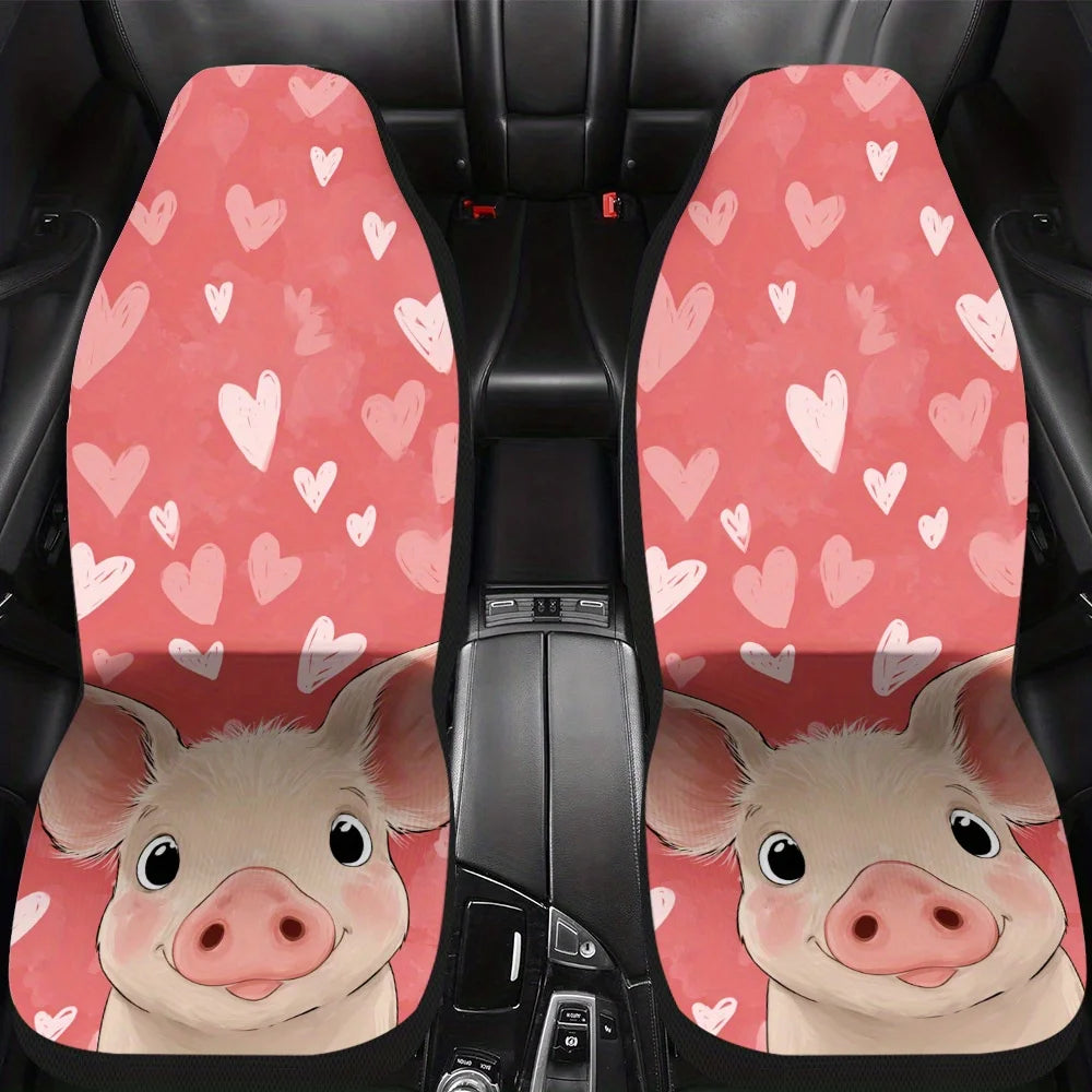 2-Pc Pig Heart Car Seat Covers – Cute, Washable Polyester Car Seat Covers HIP