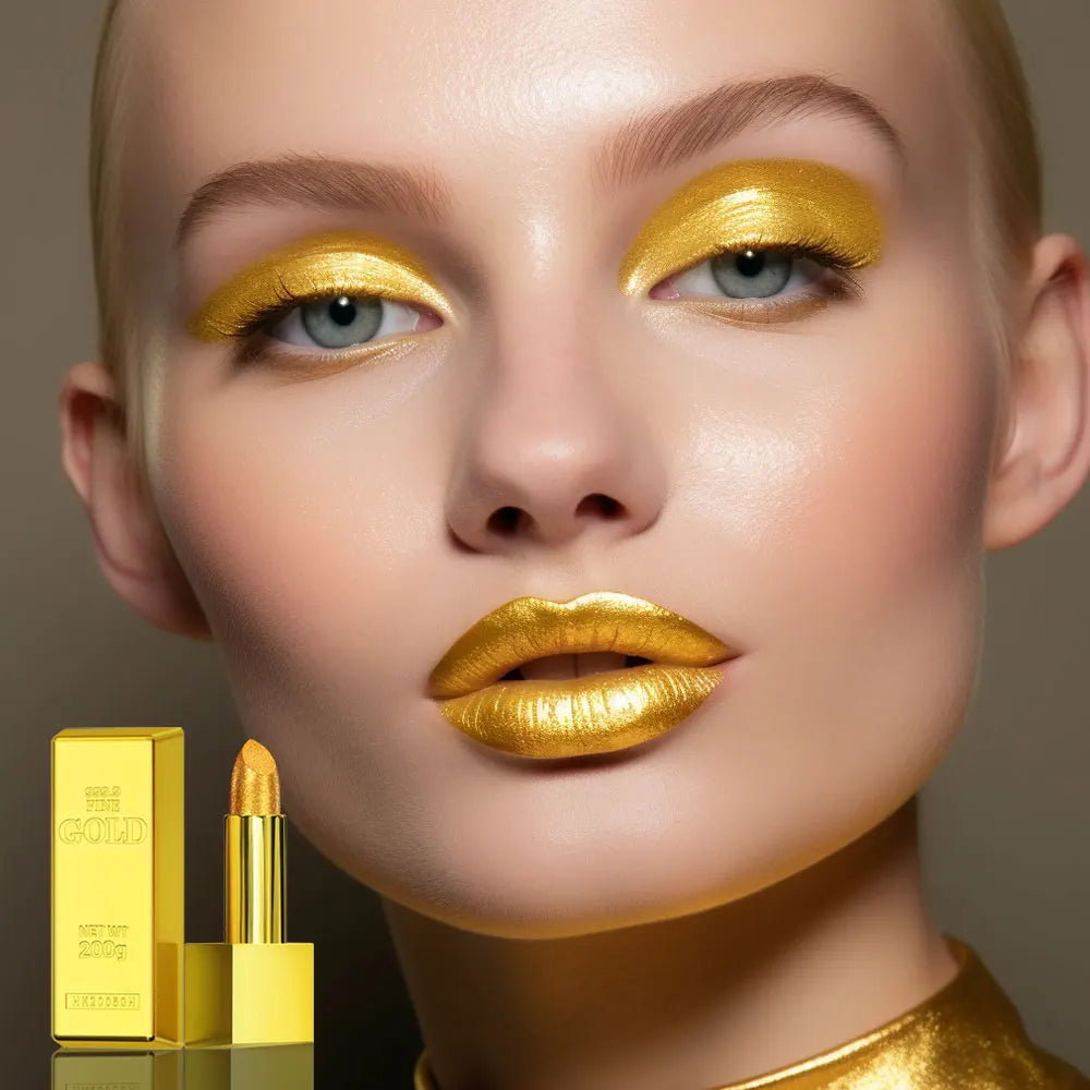 Glitter Sexy Lipstick Shimmer Gold Lipstick Long Lasting Waterproof Cosmetic Gold Brick Tube Valentine's Day Gift For Woman HIP