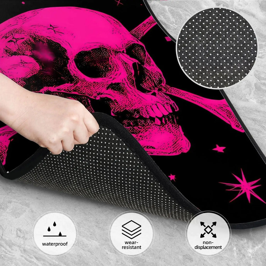 Hot Pink Skull Car Floor Mats – 4-Piece All-Weather Set Car Floor Mat Set HIP