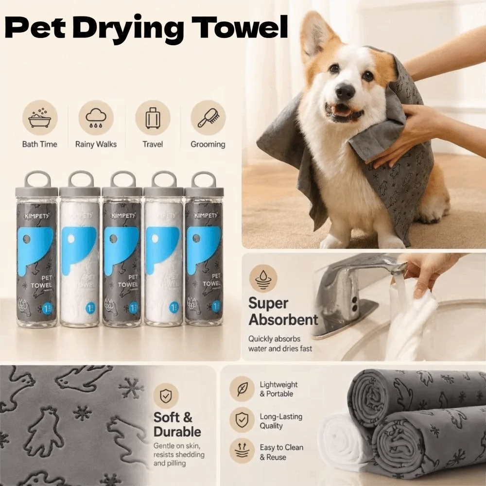 Pet Drying Towel 66x43cm – Soft Deerskin with Storage Bucket Pet Grooming Towel HIP