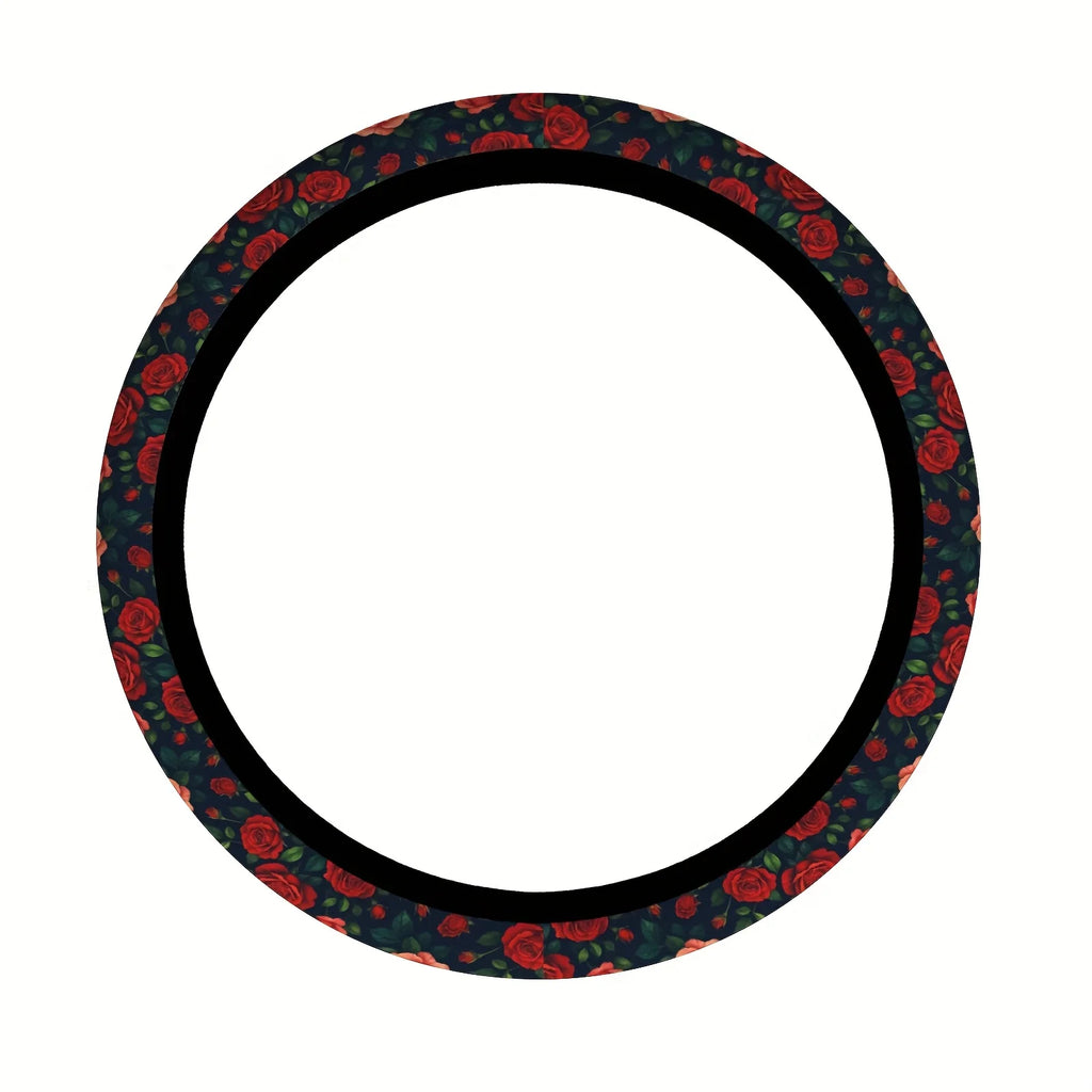 Neoprene Steering Wheel Cover 15 Inch – Red Rose + Cup Holders Steering Wheel Cover HIP