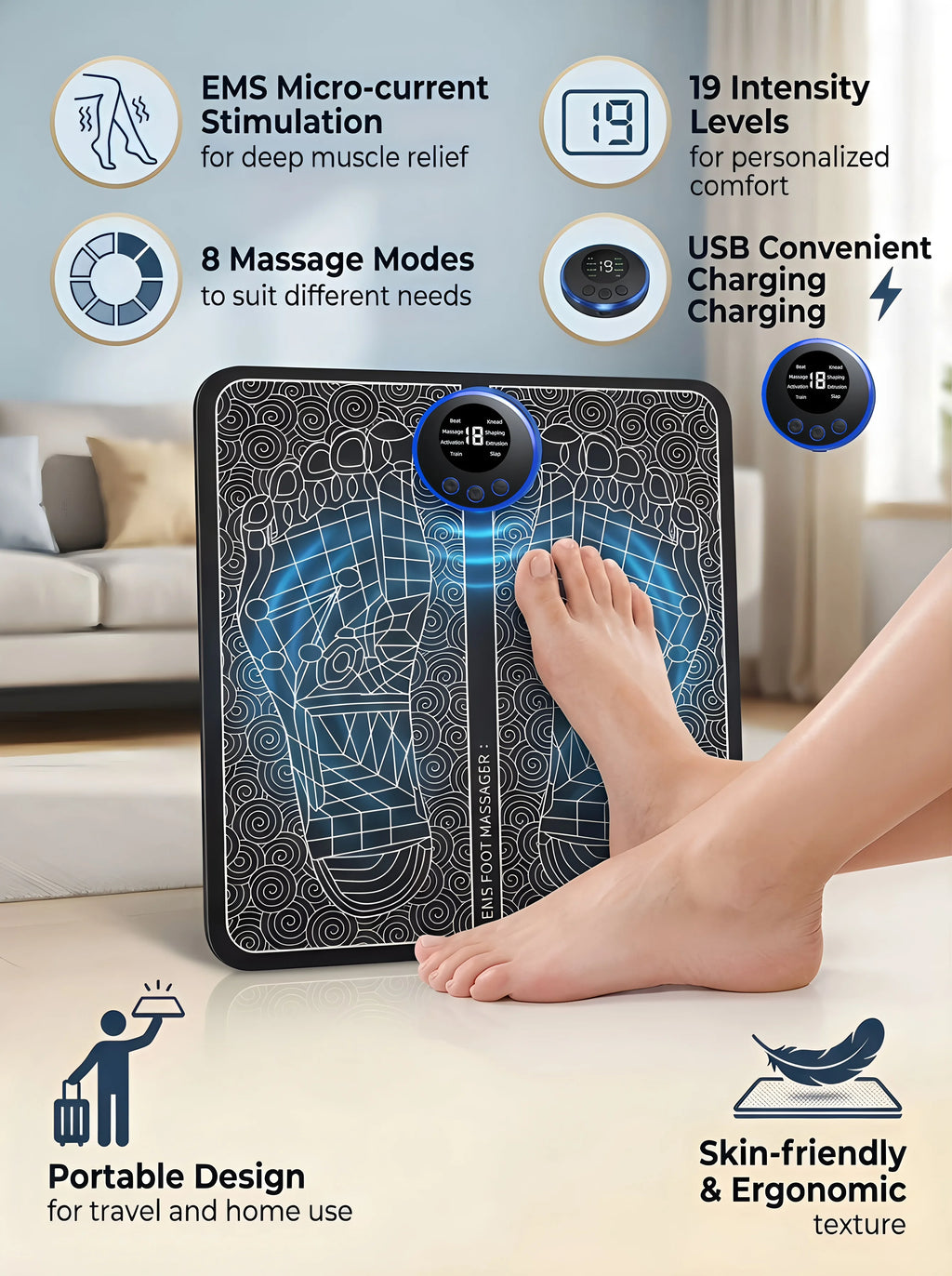 Rechargeable Electric Foot Massage Pad | AXH Relaxation Tool Electric Foot Massager HIP