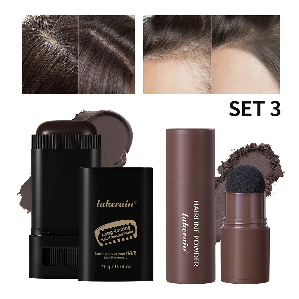 2pcs Waterproof Hairline & Quick Touch-Up Hair Stick Root Concealer Pen Instant Grey Coverage with Easy Blend Powder Stick Set HIP set 3