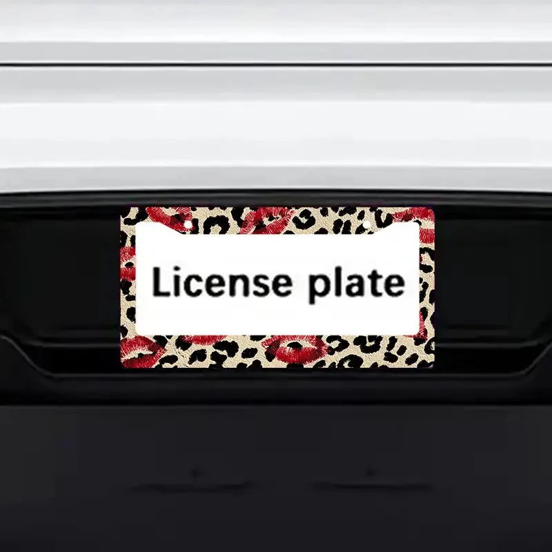 Metal License Plate Frame – Leopard Print Red Lips Gold SUV License Plate Frame HIP