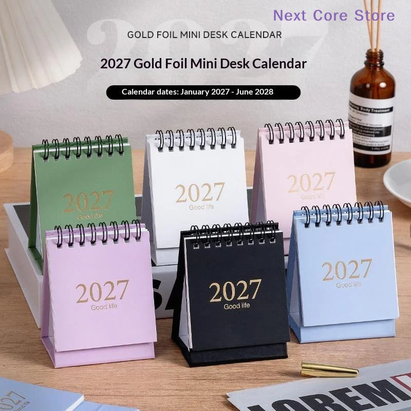 2027 Mini Desk Calendar 18 Months Gold Foil Morandi Colors Mini Desk Calendar HIP