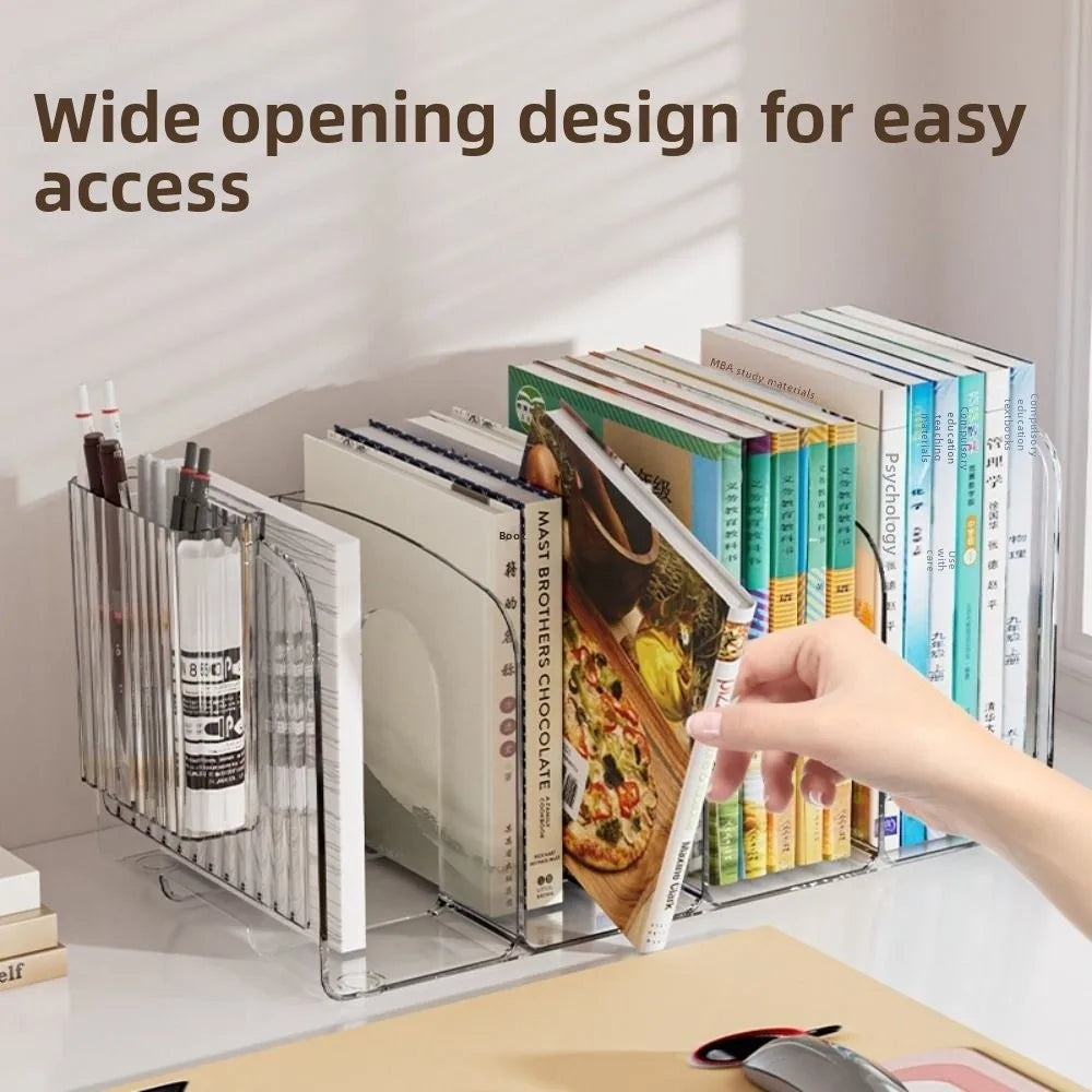 Clear Acrylic Book Stand – Multi-Compartment Desk Organizer Acrylic Desk Organizer HIP