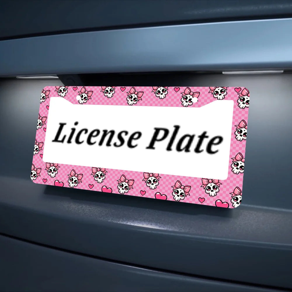 2-Pack Pink Skull Aluminum License Plate Frames + Screws License Plate Frame HIP