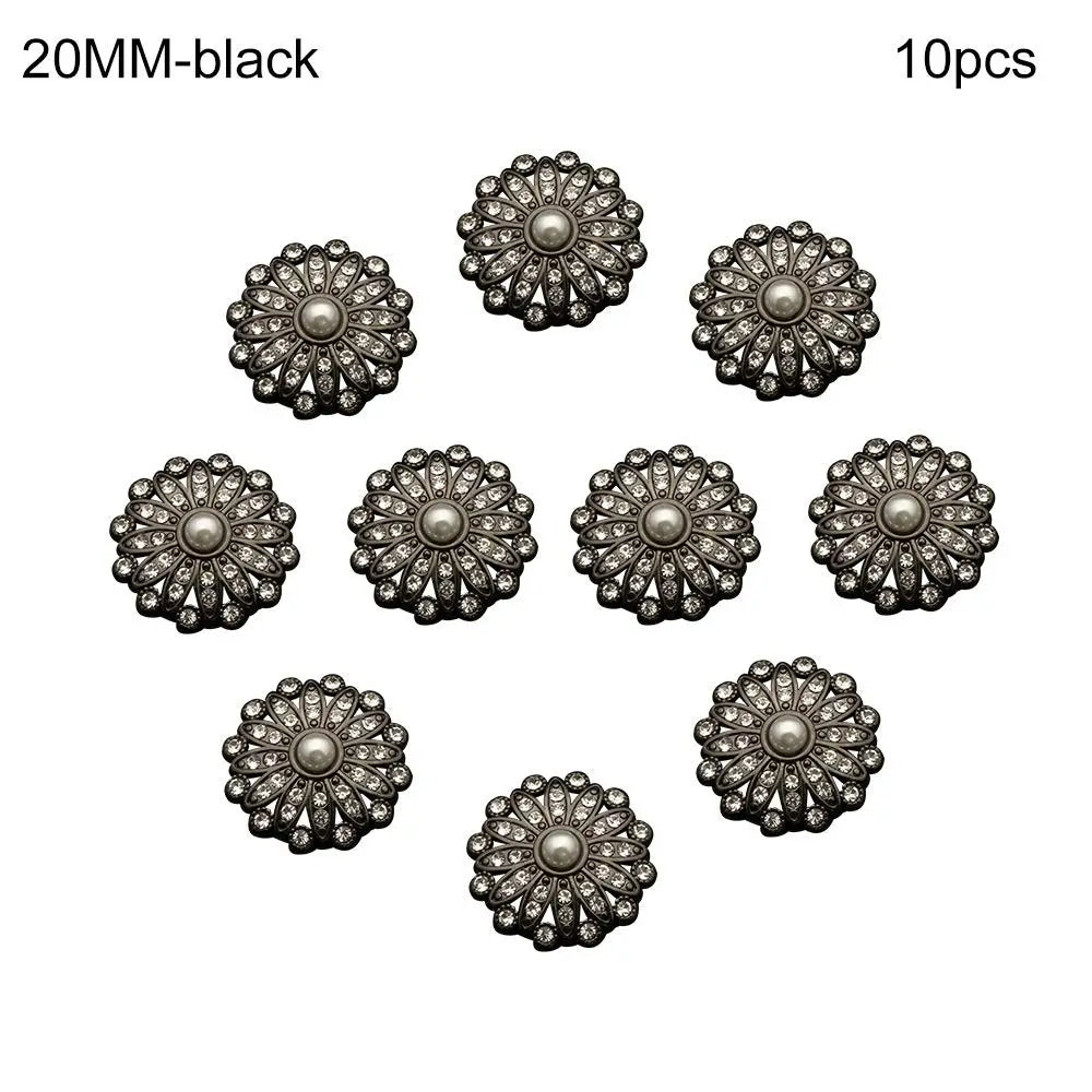 10-Pack Retro Metal Pearl Diamond Buttons – DIY Sewing Decorative Sewing Buttons HIP black-20MM