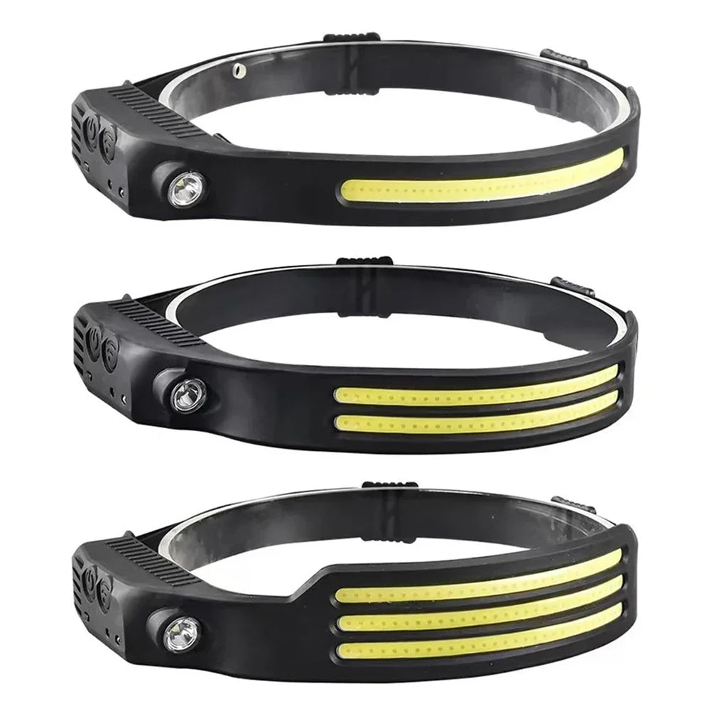 COB LED Headlamp Induction Head Lamp Built-in Battery USB Rechargeable Head Flashlight Outdoor Camping Fishing Sensor Headlight HIP