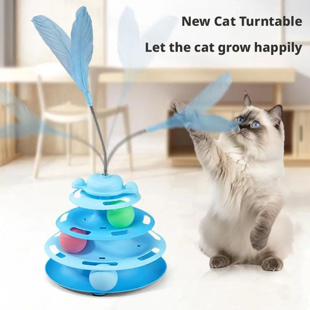 Three-layer Rotating Tower with Ball Pattern Feather Cat Toy Indoor Cat Interactive Fun&Christmas New Year Pet Toys HIP