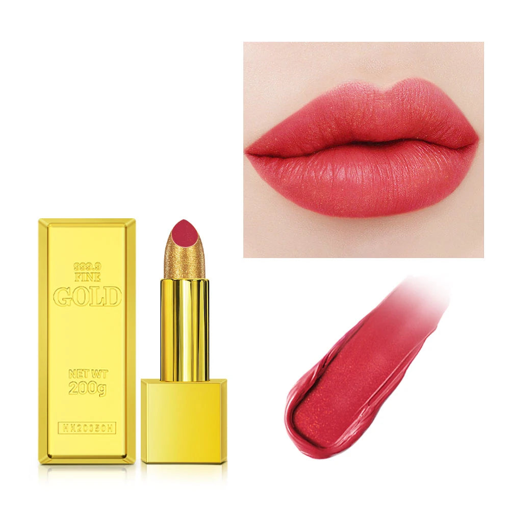 Shimmer Gold Lipstick Metallic Glitter Sexy Lipsticks Long Lasting Batom Waterproof Cosmetic Gold Brick Tube Design Gift 3.5g HIP colors 5