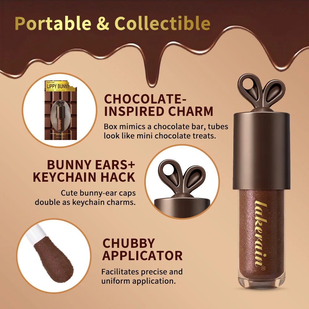 Lip Gloss Long lasting Moisturizing with Bunny Keychain Lip Stain LIPPY BUNNY Plump Lips Chocolate Glow Cosmetics Makeup HIP
