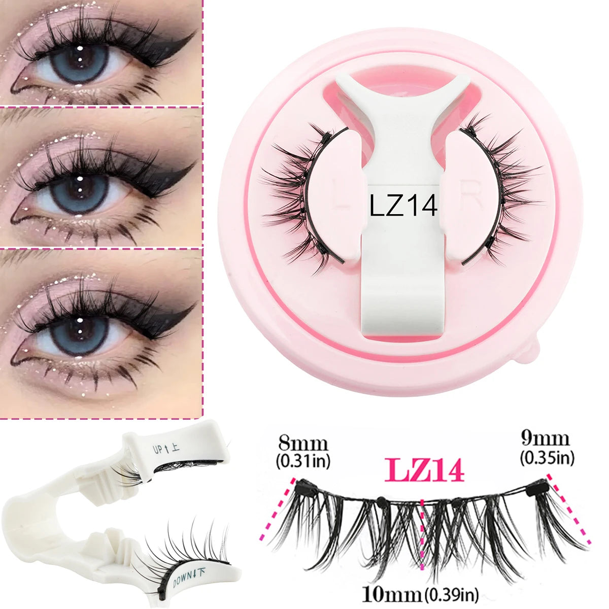 Lanjinglin 1 Pair Reusable Magnetic Eyelashes 3D Natural Mink Lashes No Glue Needed False Eyelashes and Magnetic Tweezers Set HIP LZ14