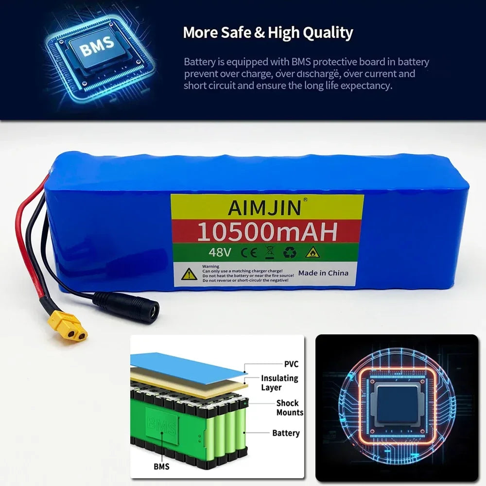 48V 10.5Ah 13S3P Li-Ion E-Scooter Battery Pack + BMS & Charger E-Scooter Battery Pack HIP