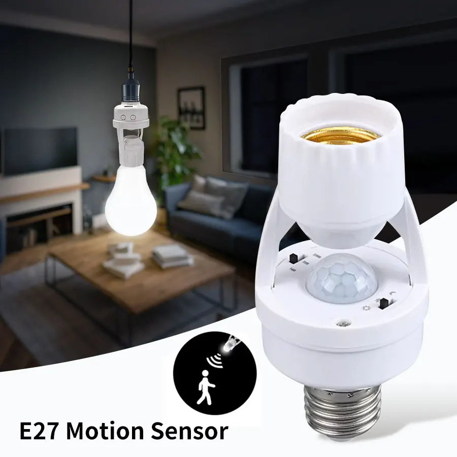 PIR Human Induction Motion Sensor Lamp Socket Base E27 Socket Converter Light Bulb Holder Adapter Delay Time Switch AC 85-265V HIP Beige