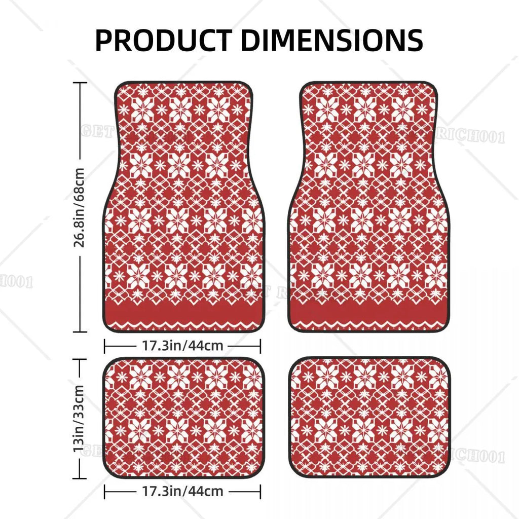 Christmas Snowflake Car Floor Mats Set of 4 | Red Vintage Car Floor Mats HIP